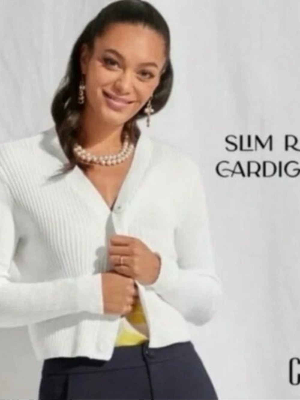 CABI Slim Rib Cardigan White Sz XL